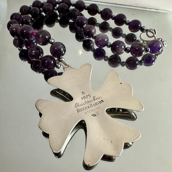 Maltese Cross Sterling Silver Genuine Ruby Tahitian Pearls Amethyst Necklace 925 - Picture 3 of 10